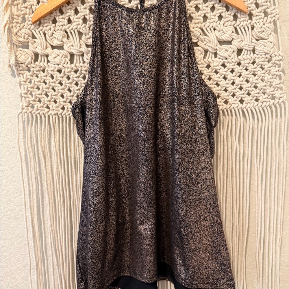 Fabletics Women’s Medium Ciara Tank – Rose Gold Glitter Performance Workout‎ Top